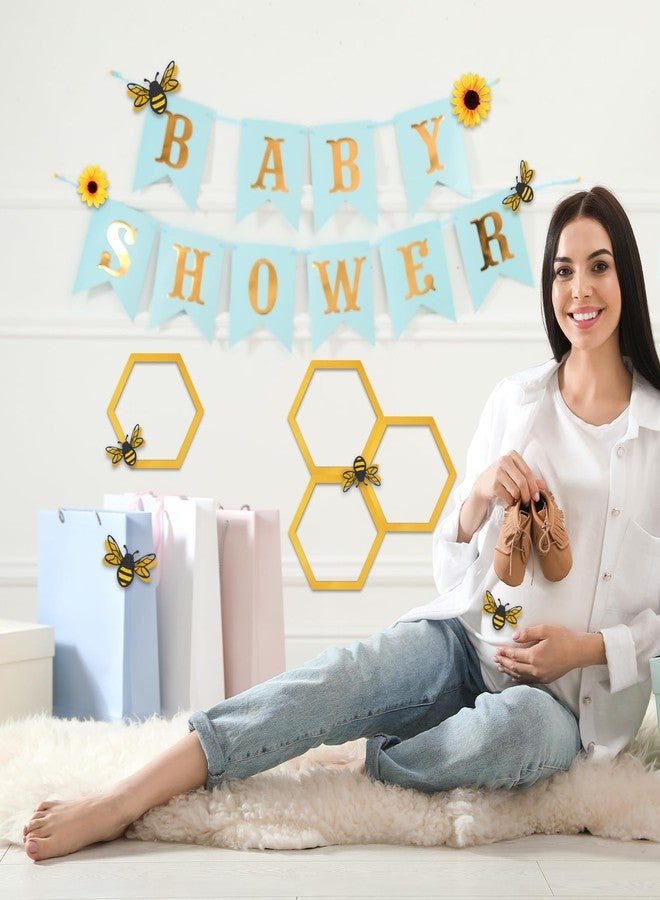 مجموعة زينة خلية النحل من يوسونتيك، 26 قطعة، تتضمن ديكور حائط ثلاثي الأبعاد على شكل نحلة سداسية الشكل مقاس 7.9 بوصة، ديكور عباد الشمس، لافتة خلية نحل لحفلات استقبال المولود الجديد، اصنعها بنفسك، حفلة نحل العسل (لون ذهبي). - Image 5